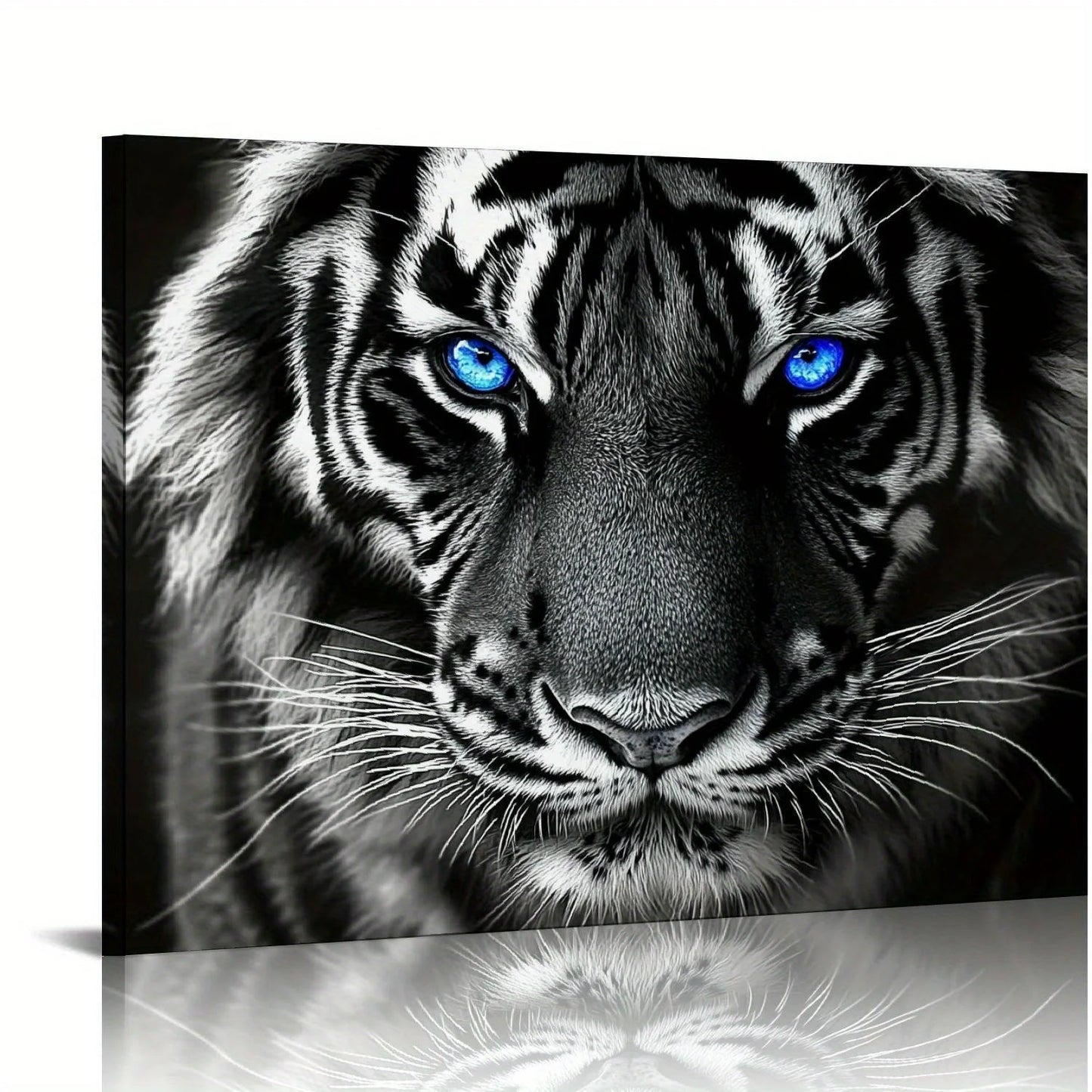 Wooden Frame Canvas Painting Blue Eyes Tiger Animal Black White Prints