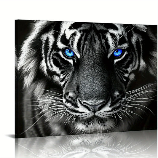 Wooden Frame Canvas Painting Blue Eyes Tiger  Animal Black White Prints