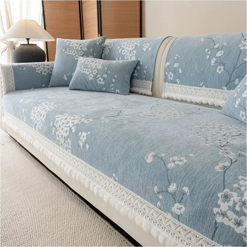 Chenille Flowers Sofa Cover All Season Non-slip Couch Protector