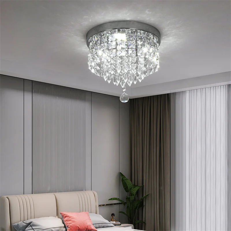 Indoor Crystal Ceiling Lamp Flush Mount Modern Led Chandelier Stainless Steel
