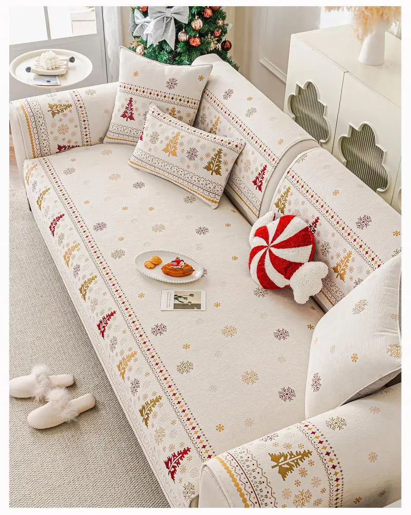 Christmas Tree Chenille Sofa Cushion Four-Season Anti-Slip Luxury Style Sofa Seat Covers