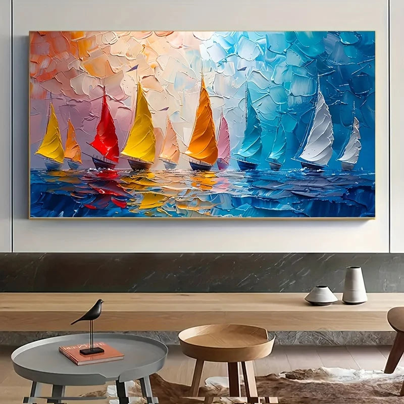 nautical colorful seascape canvas abstract sailboat oil painting for living room