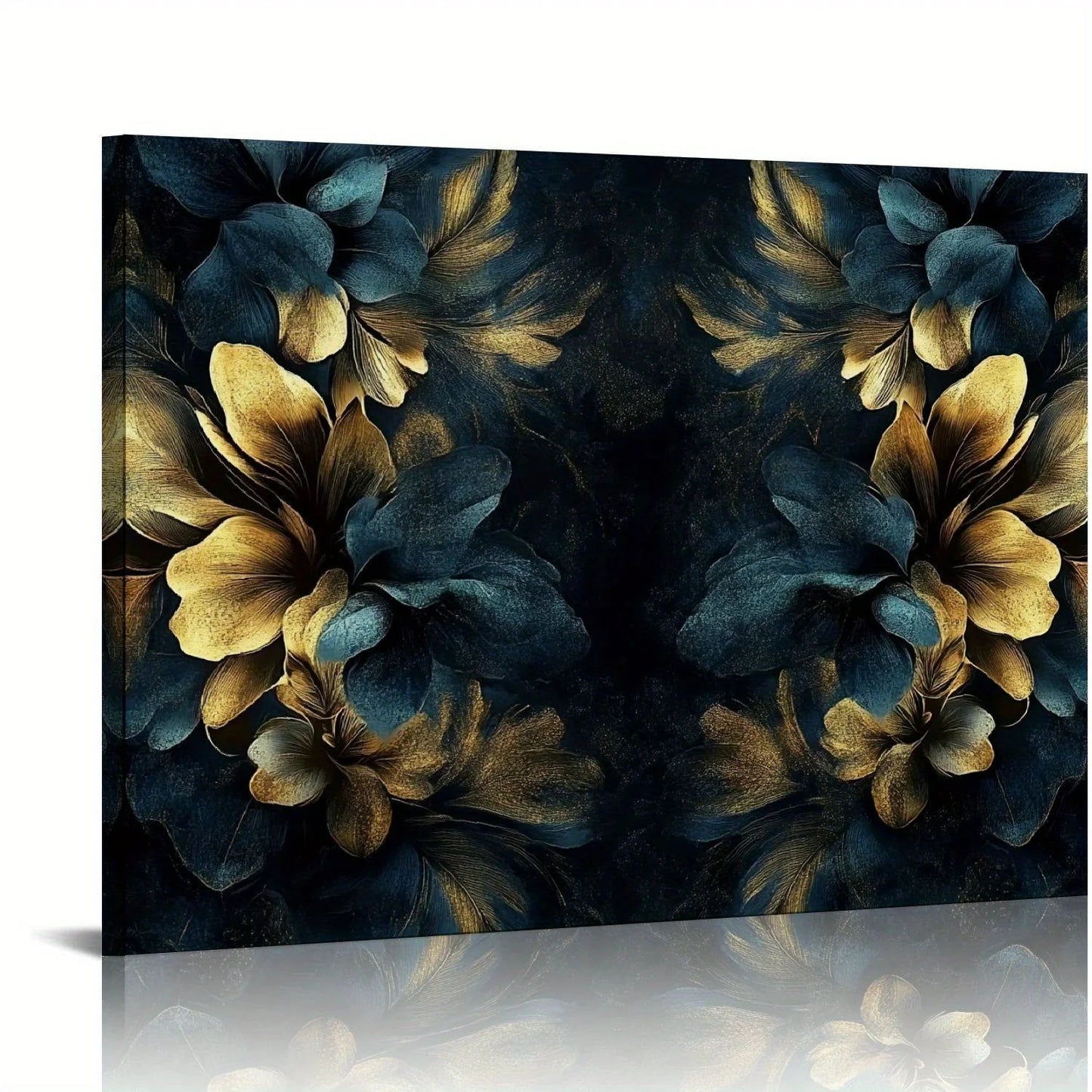 Luxury Gold Wall Art Dark Floral Canvas Painting on Black Background Decoration