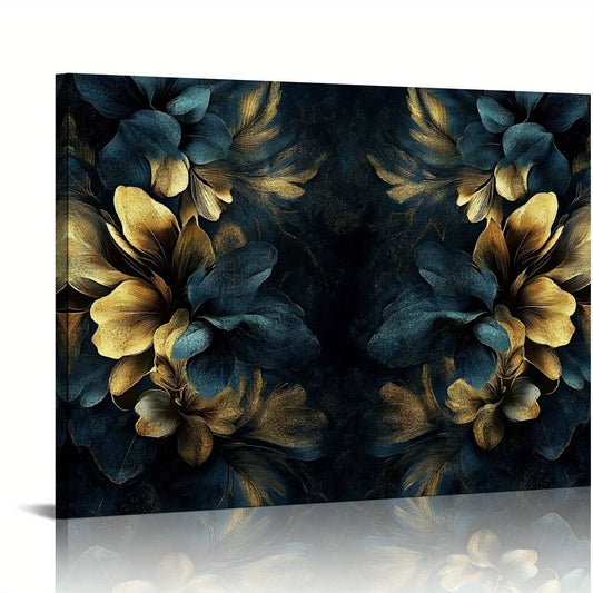 Luxury Gold Wall Art Dark Floral Canvas Painting on Black Background  Decoration