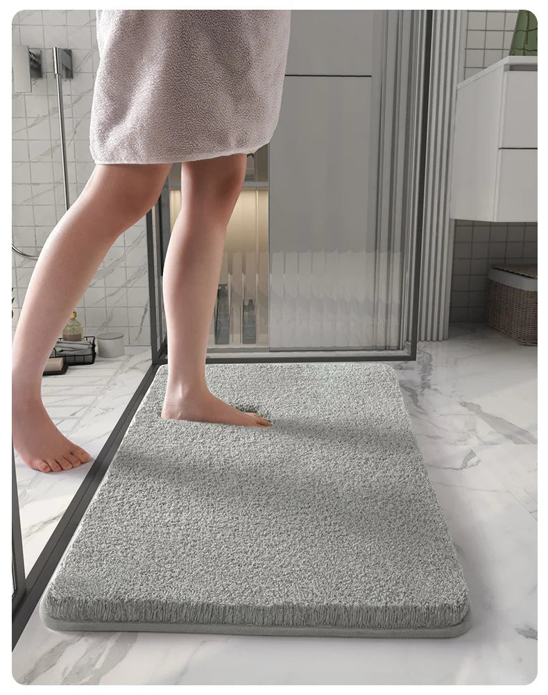 Long Cotton Plush Bath Mats, Thick Plush, Super Absorbent Quick Drying Anti Slip