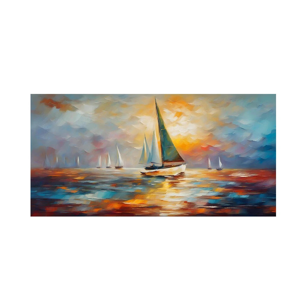 nautical colorful seascape canvas abstract sailboat oil painting for living room