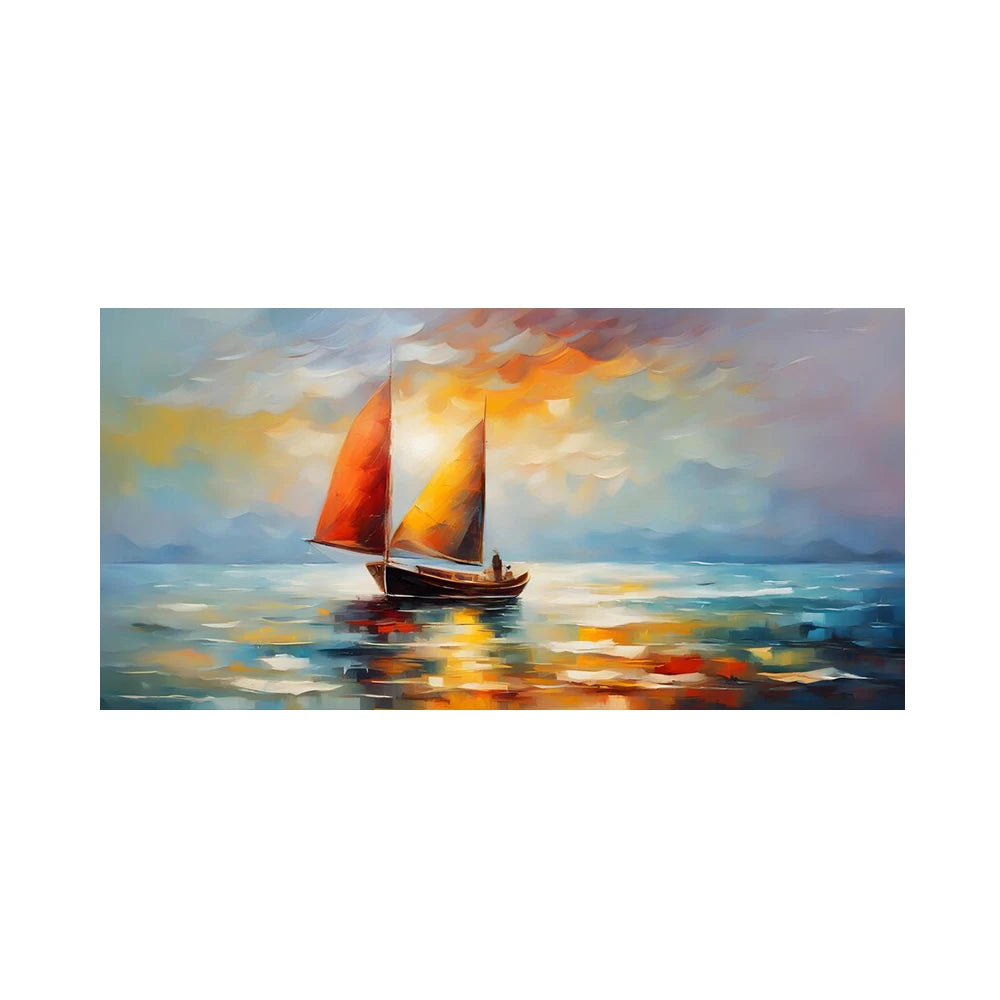 nautical colorful seascape canvas abstract sailboat oil painting for living room