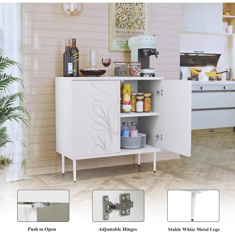 Accent Cabinet with 2 Doors,  Buffet Cabinet with 3D Flower Pattern & Adjustable Shelves, Wood  Credenza