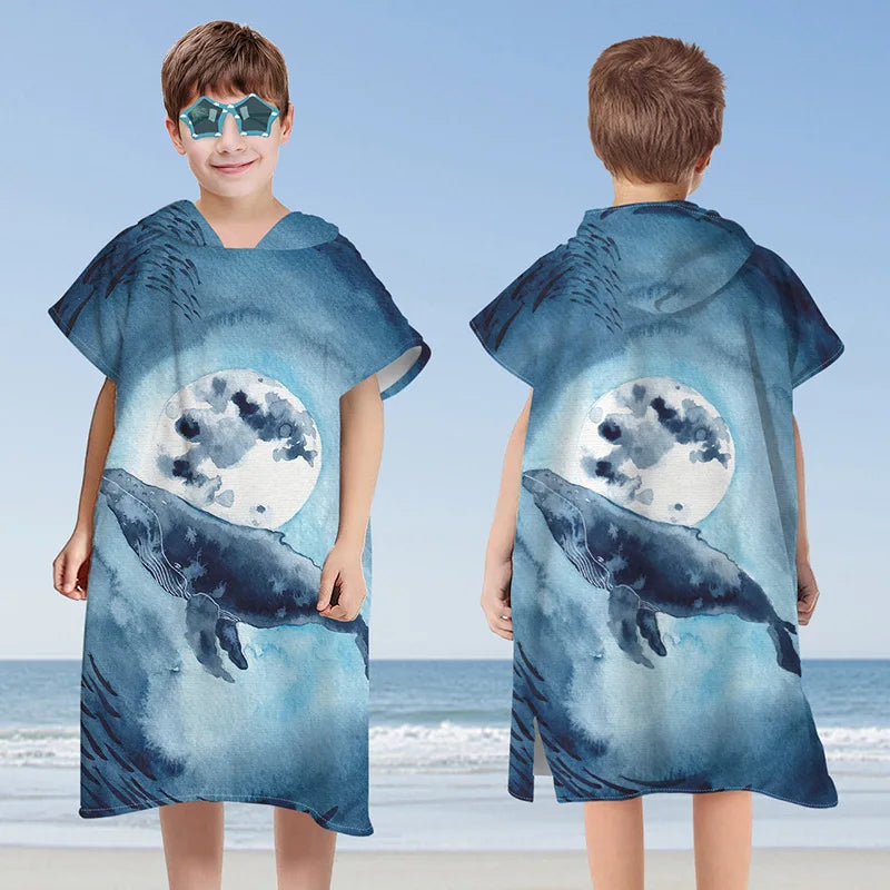 Hooded Kids Beach Towels Toddler Bath Towel Girls Boys Swim Cover-ups  Soft Microfiber Poncho