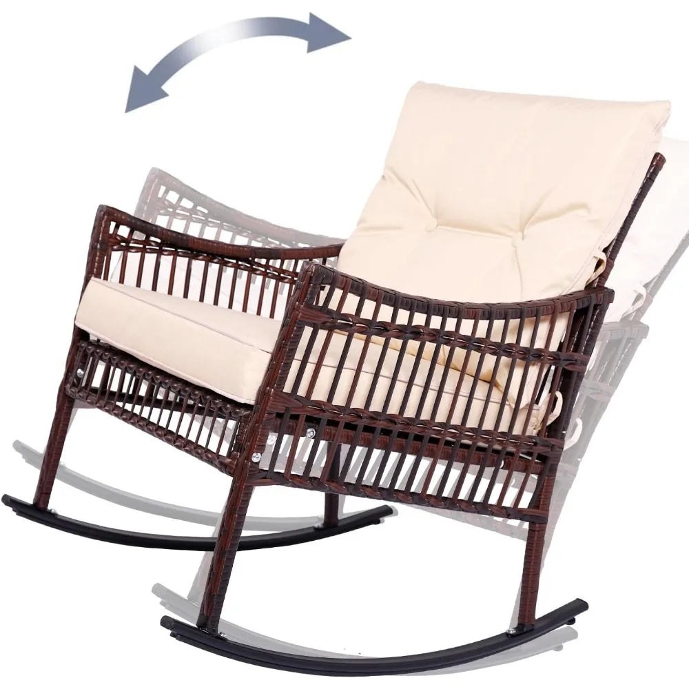 3 Pieces Patio Furniture Set, Wicker Rocking Chairs Bistro Set with Coffee Table