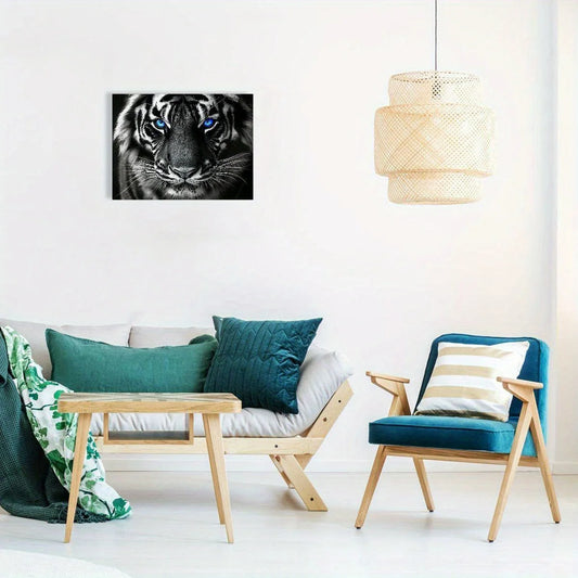 Wooden Frame Canvas Painting Blue Eyes Tiger  Animal Black White Prints
