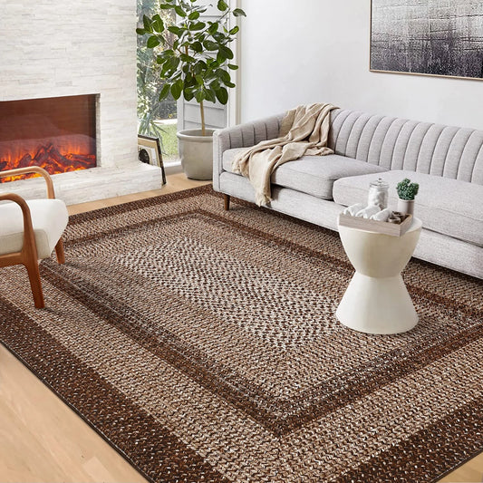 Washable Area Rugs Large Rugs for Living Room Modern Braided Print Non Slip