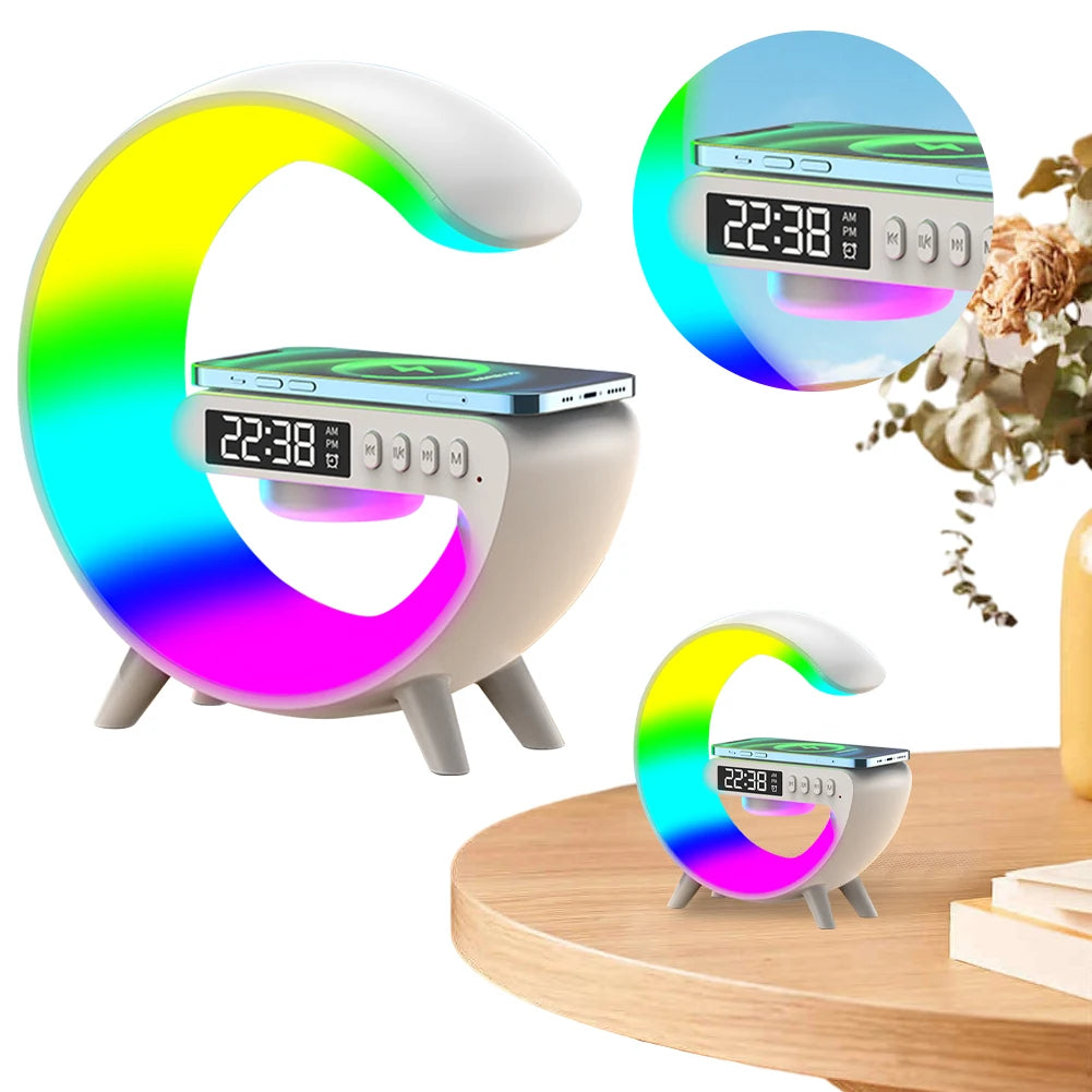 Wireless Speaker Charger Night Light with Alarm Clock Bedside Lamp LED