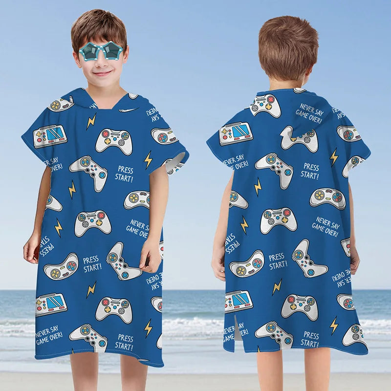 Hooded Kids Beach Towels Toddler Bath Towel Girls Boys Swim Cover-ups  Soft Microfiber Poncho