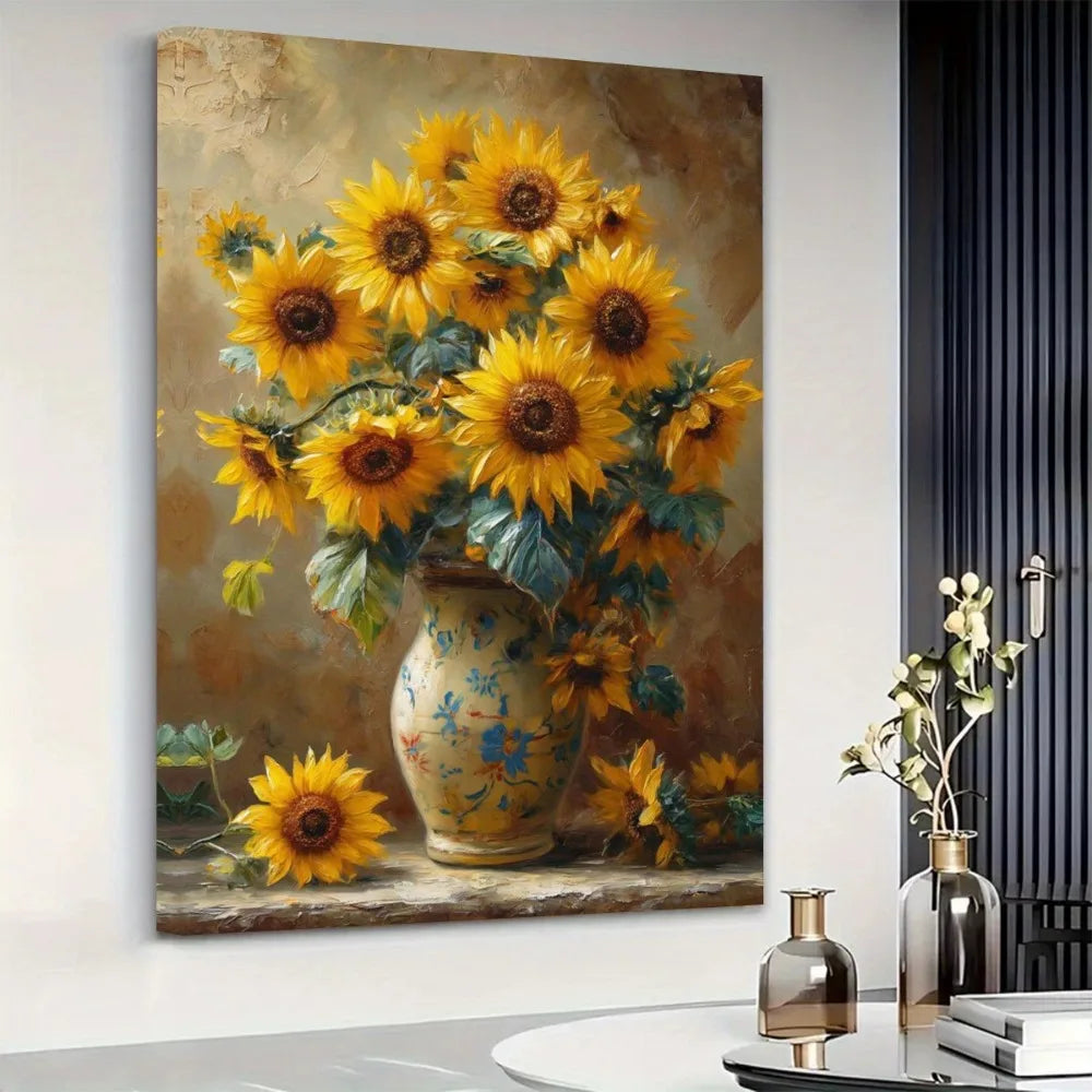 An Art Deco sunflower canvas print - waterproof wooden poster frame