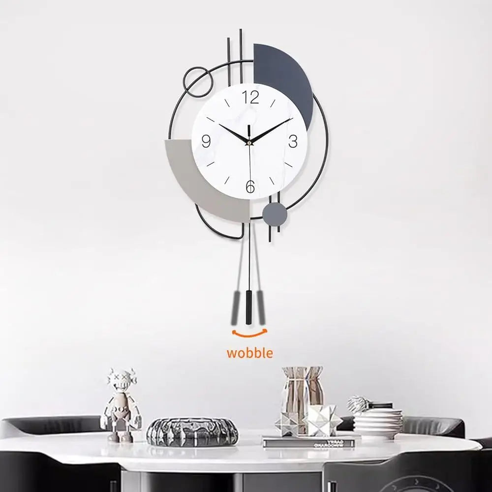 Silent Quartz Wall Clock with Pendulum Decorative Metal Clock Stylish Art Deco Battery Operated
