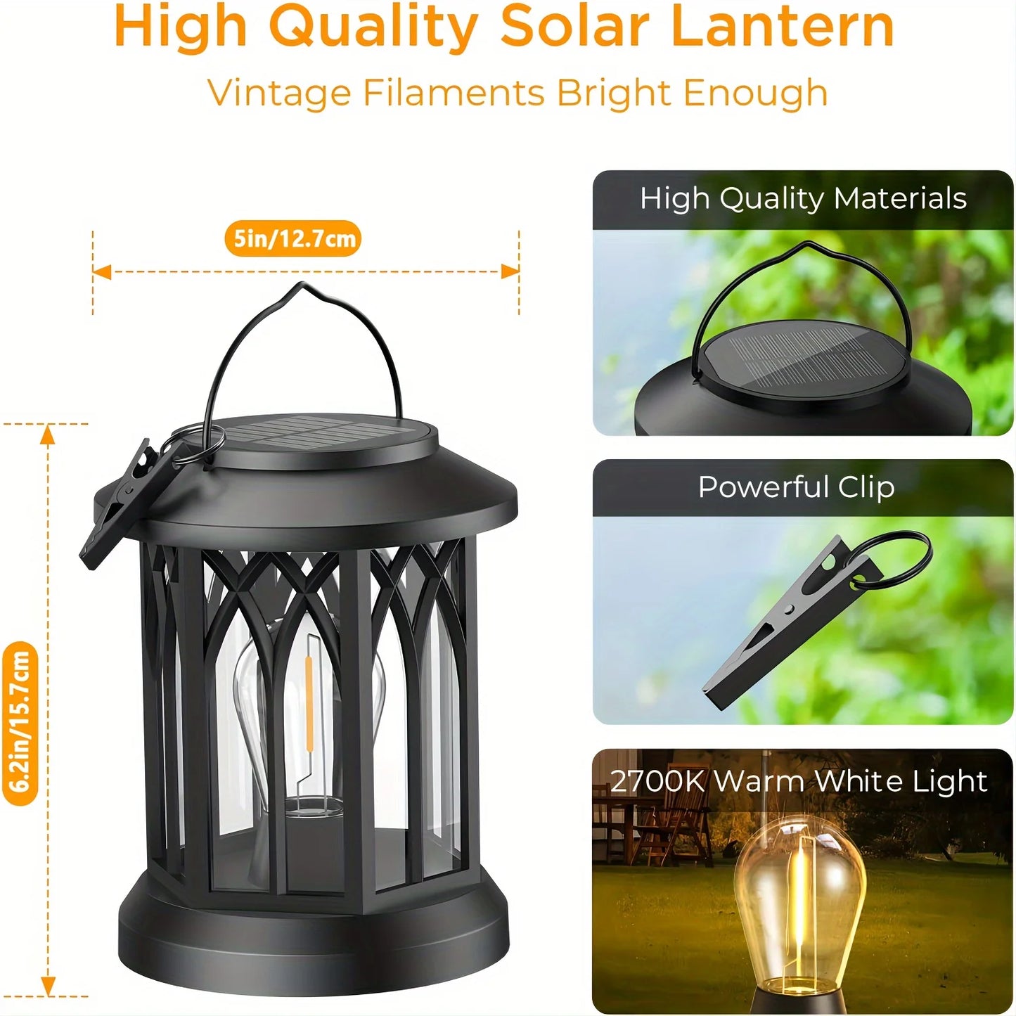 2 Pack Upgraded Bright Solar Lantern Lights Outdoor  (Warm Light)