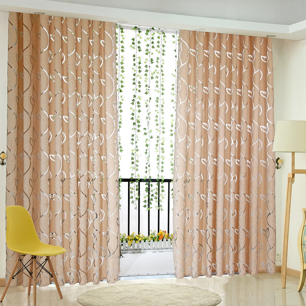 Vine Leaves Tulle Drape Panel Sheer Valances Semi Blackout Curtain Tulle Sheer Curtains