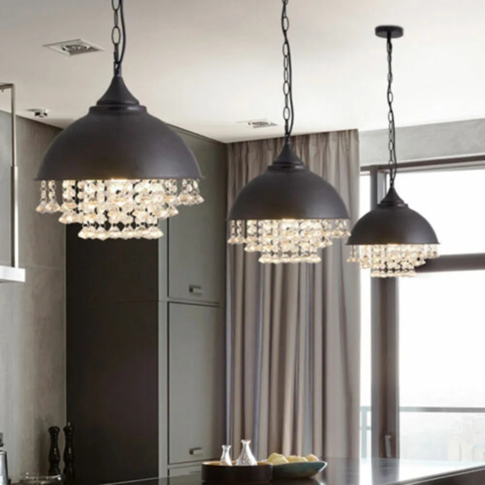 Rustic Industrial Crystal Pendant Light Vintage Chandelier Ceiling Lamp Fixture Fit 5-10m² Room