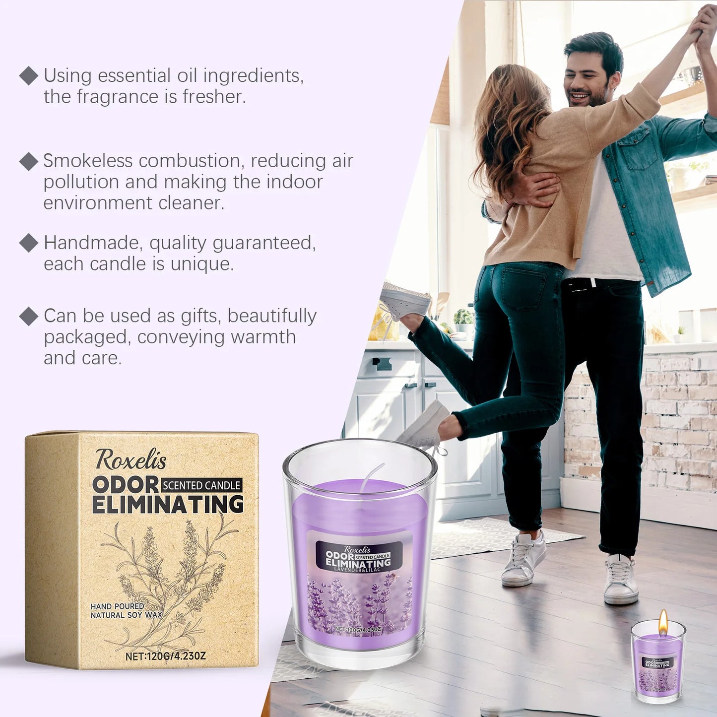 Lavender Aromatherapy Candle Romantic Dating Atmosphere Air Fresh Long Lasting Floral Scent