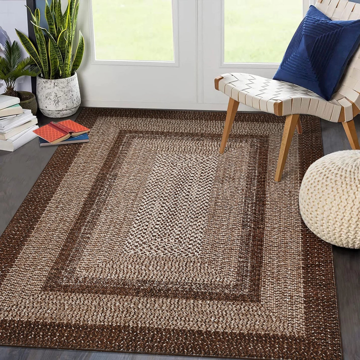 Washable Area Rugs Large Rugs for Living Room Modern Braided Print Non Slip