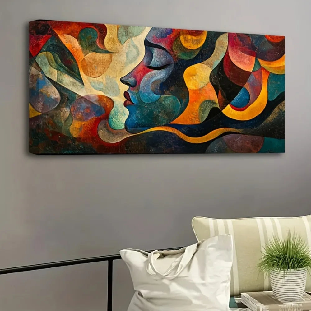 Large abstract canvas wall art, black abstract painting ,1.5 inch thick pine solid wood frame