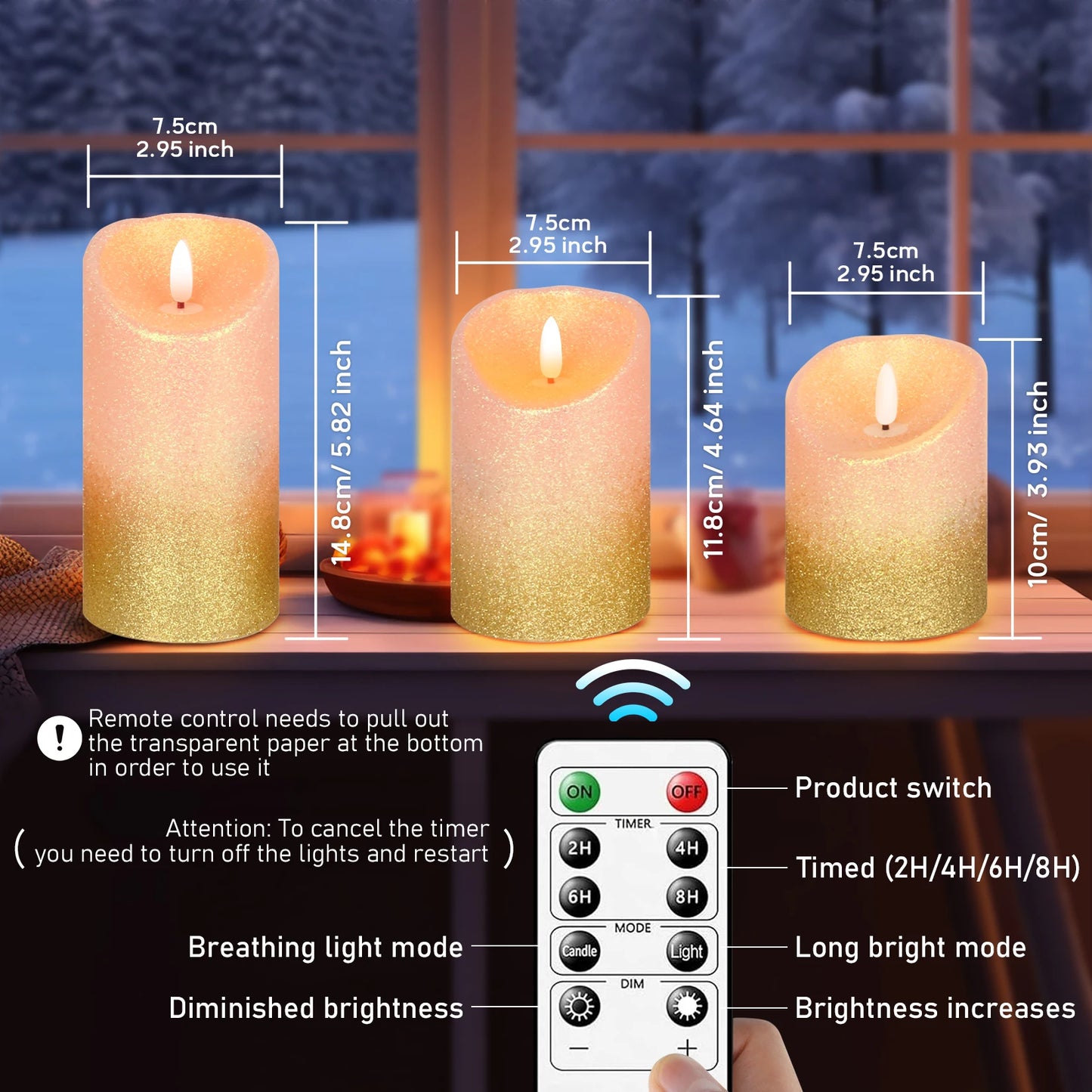 3pcs Pack LED Rechargeable Flameless Taper Candle Battery Operated