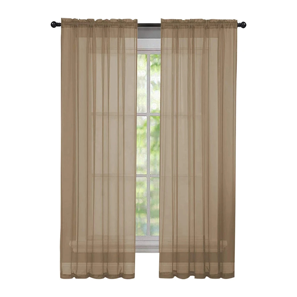2pcs Sheer Voile Curtain, Colorful Tulle Panel  Easy Fit Rod Pocket