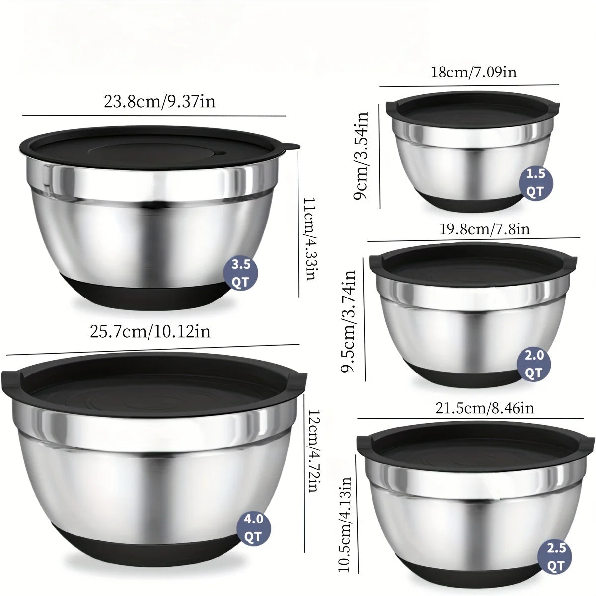 8pcs Mixing Bowls with Airtight Lids Stainless Steel Mixing Bowl Set