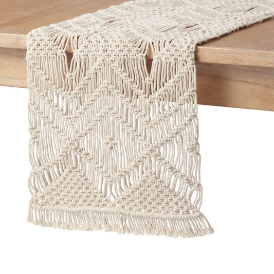 Macrame 90"x14" Machine Washable Natural 100% Cotton Table Runner