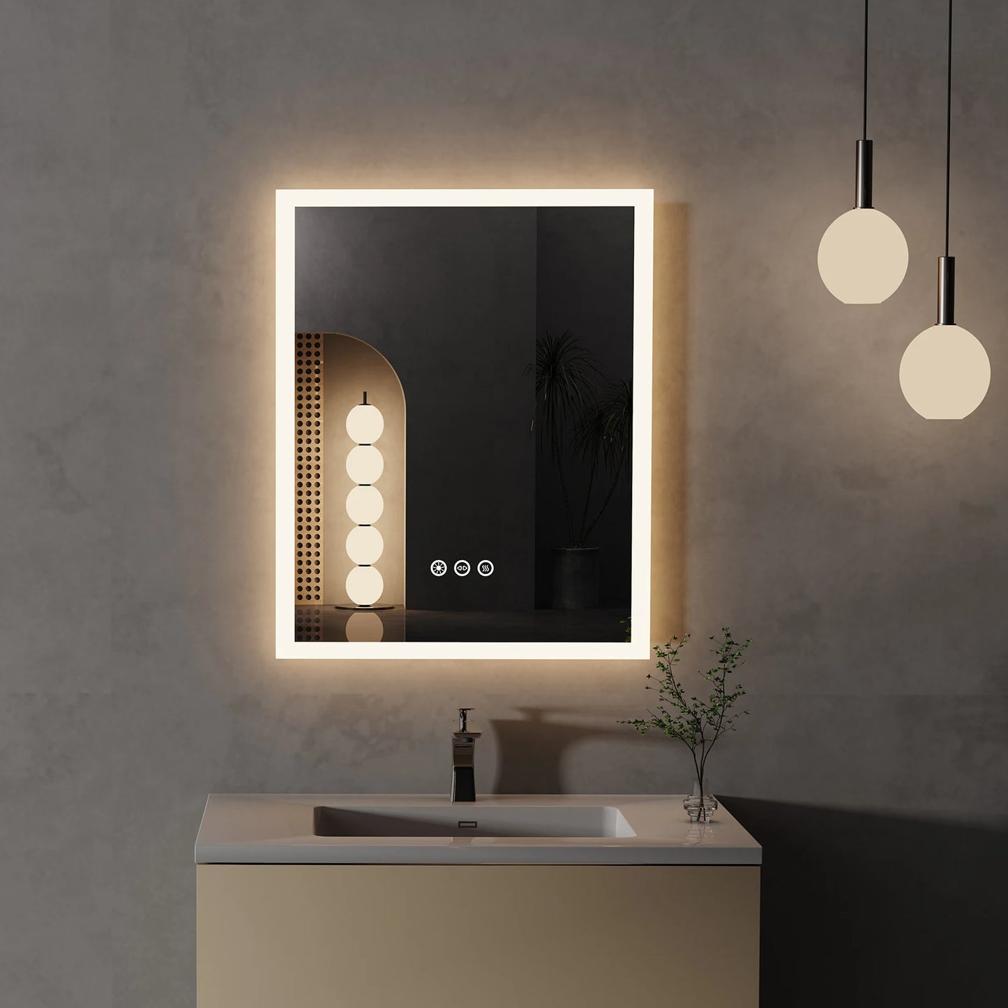 16x20 inch LED Lighted Bathroom Mirror with Anti-Fog Smart Touch Button