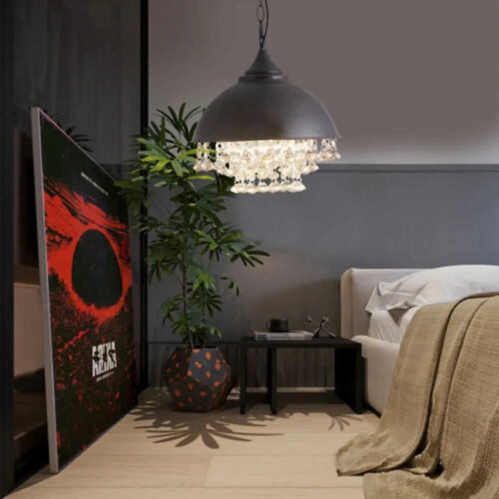 Rustic Industrial Crystal Pendant Light Vintage Chandelier Ceiling Lamp Fixture Fit 5-10m² Room