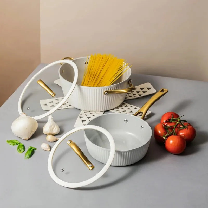 Thyme & Table Signature 12-Piece Cookware Set Non-Stick- White & Gold