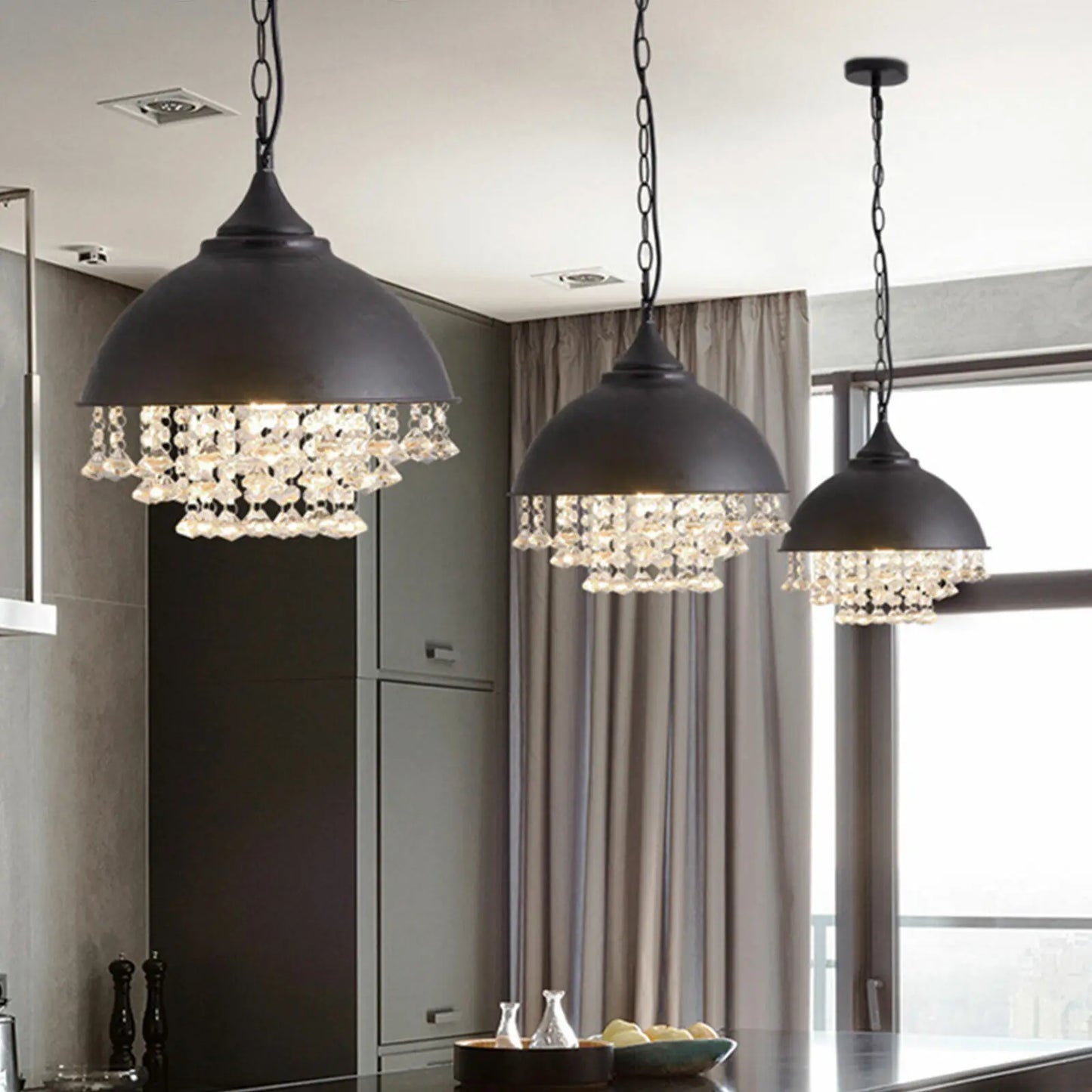 Rustic Industrial Crystal Pendant Light Vintage Chandelier Ceiling Lamp Fixture Fit 5-10m² Room