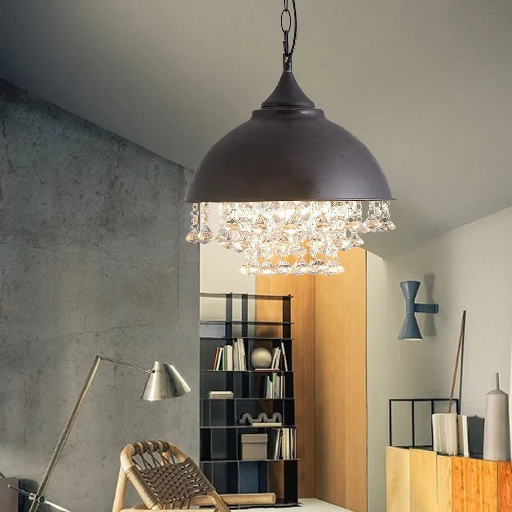 Rustic Industrial Crystal Pendant Light Vintage Chandelier Ceiling Lamp Fixture Fit 5-10m² Room