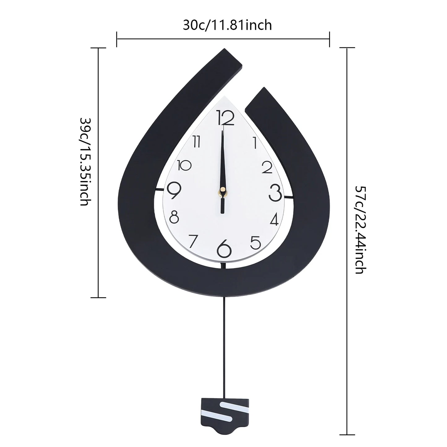 Large Swing Wall Clock  Modern Decor Silent Pendulum Clocks Wall-Mount Teardrop Shape