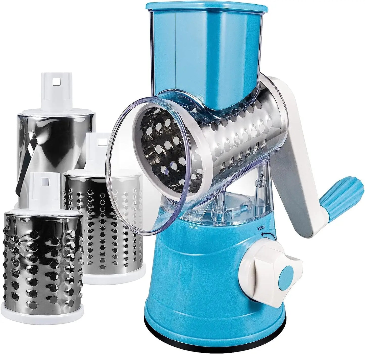 Cheese Grater Rotary 3 in 1 Grater Vegetable Slicer with 3 Drum Blades Fast Cutting Shredder