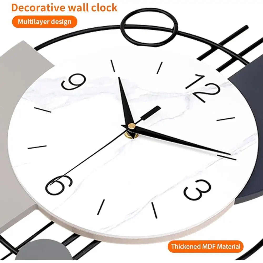 Silent Quartz Wall Clock with Pendulum Decorative Metal Clock Stylish Art Deco Battery Operated