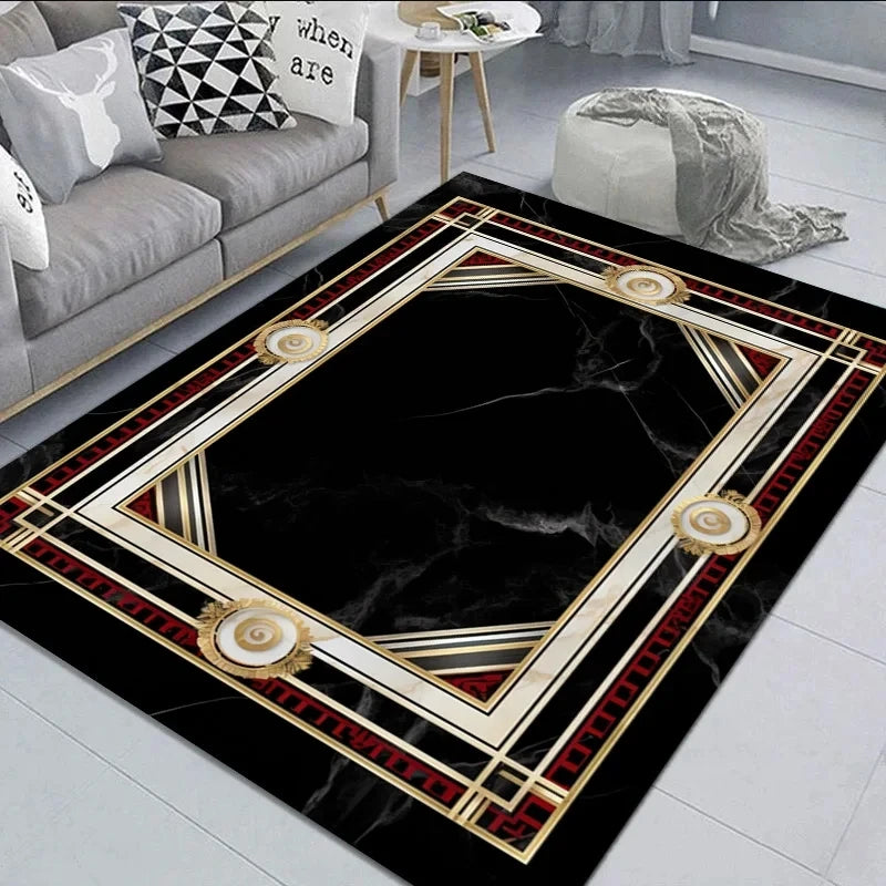 Black Gold Marble Carpet for Living Room / Large Area Rug