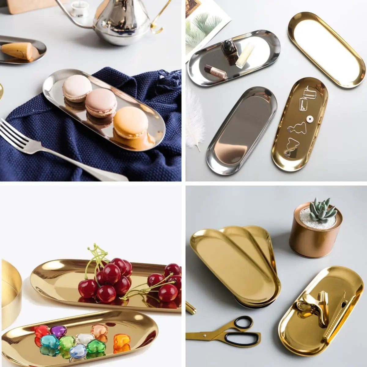 [Hot Deal!]Stainless Steel Decorative Tray, Set of 2, 9 Inch Long, Jewelry Dish Cosmetics Organizer