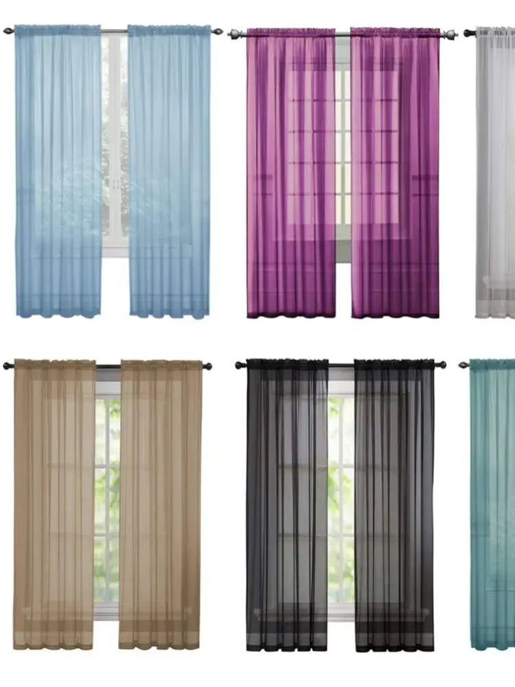 2pcs Sheer Voile Curtain, Colorful Tulle Panel  Easy Fit Rod Pocket