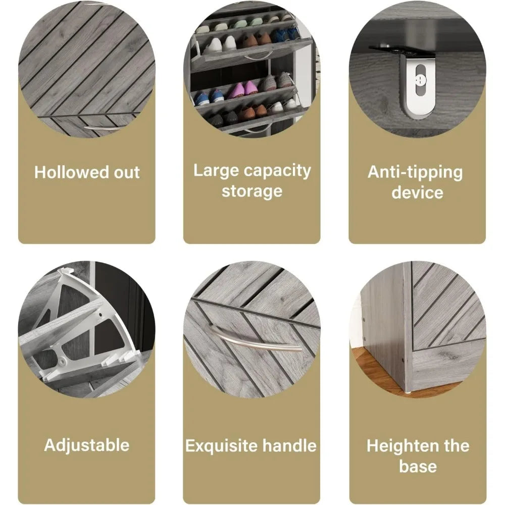 Modern Shoe Cabinet with 3 Flip Drawers, Freestanding Shoe Storage Cabinet,