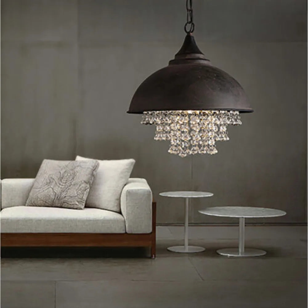 Rustic Industrial Crystal Pendant Light Vintage Chandelier Ceiling Lamp Fixture Fit 5-10m² Room