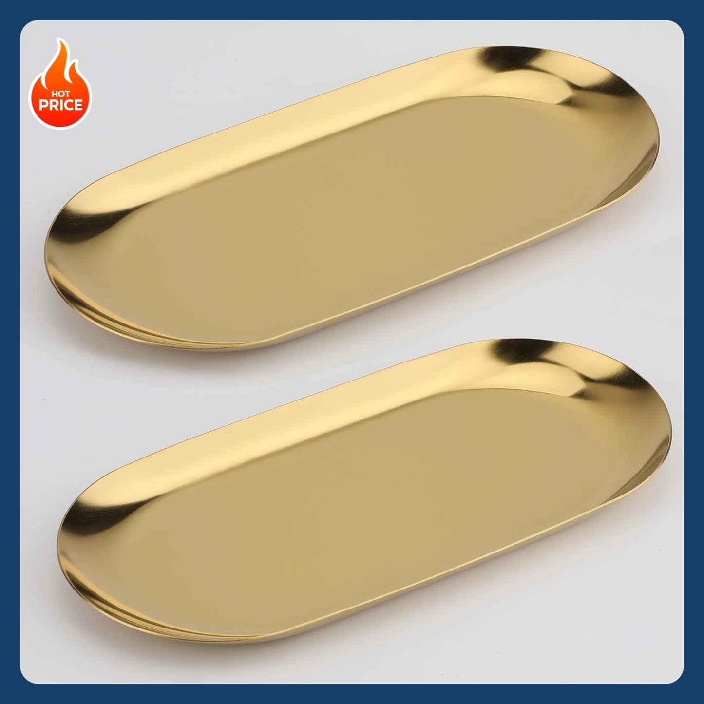 [Hot Deal!]Stainless Steel Decorative Tray, Set of 2, 9 Inch Long, Jewelry Dish Cosmetics Organizer