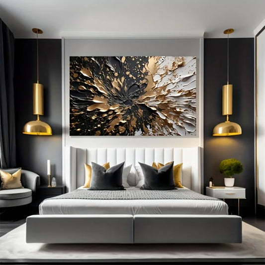 Modern abstract black gold ink splash texture wall mural pine solid wood frame