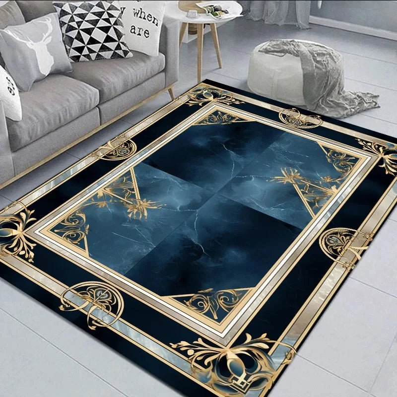 Black Gold Marble Carpet for Living Room / Large Area Rug