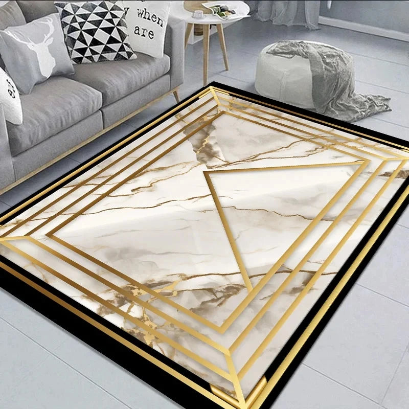 Black Gold Marble Carpet for Living Room / Large Area Rug