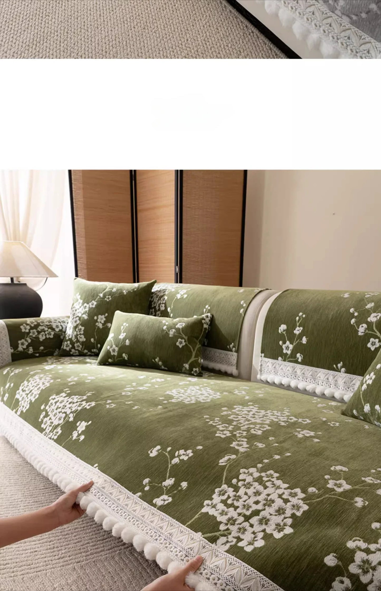 Chenille Flowers Sofa Cover All Season Non-slip Couch Protector