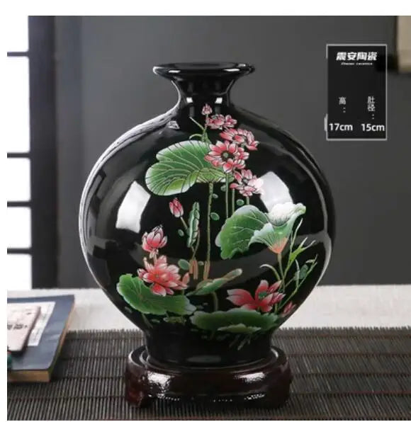 Jingdezhen-Black Porcelain Flower Vase, Crystal Glaze, Handmade,  Chinese Style