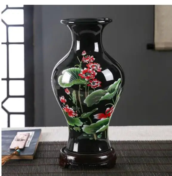 Jingdezhen-Black Porcelain Flower Vase, Crystal Glaze, Handmade,  Chinese Style